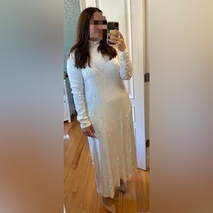 Zara White Sequined T-Length cocktail dress